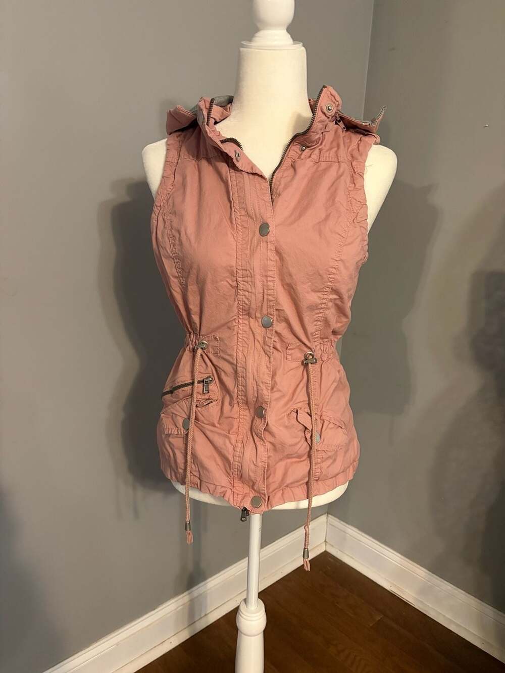 Y2K utility hooded blush pink  vest / cargo vest